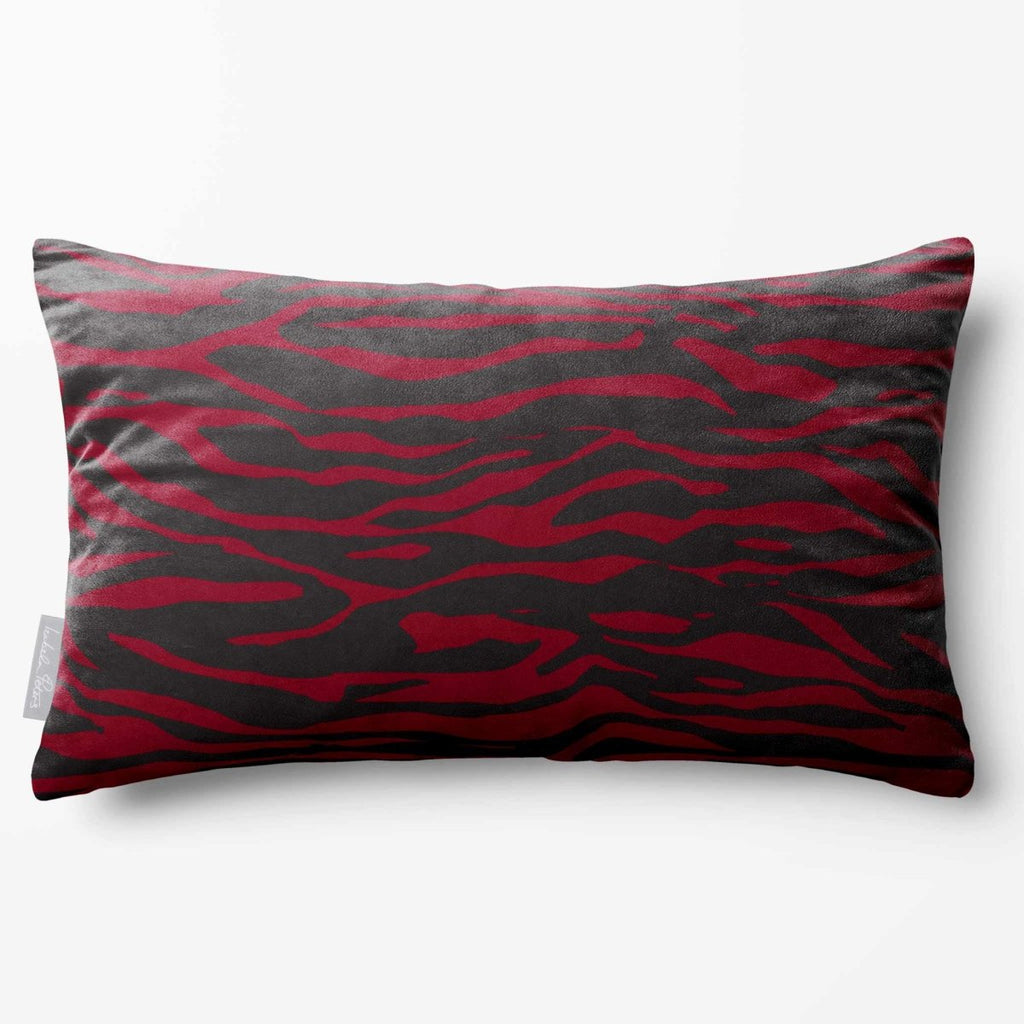 Zebra Print | Sustainable Velvet Rectangle Cushion - Raspberry Red 50 x 30 cm Standard by Izabela Peters