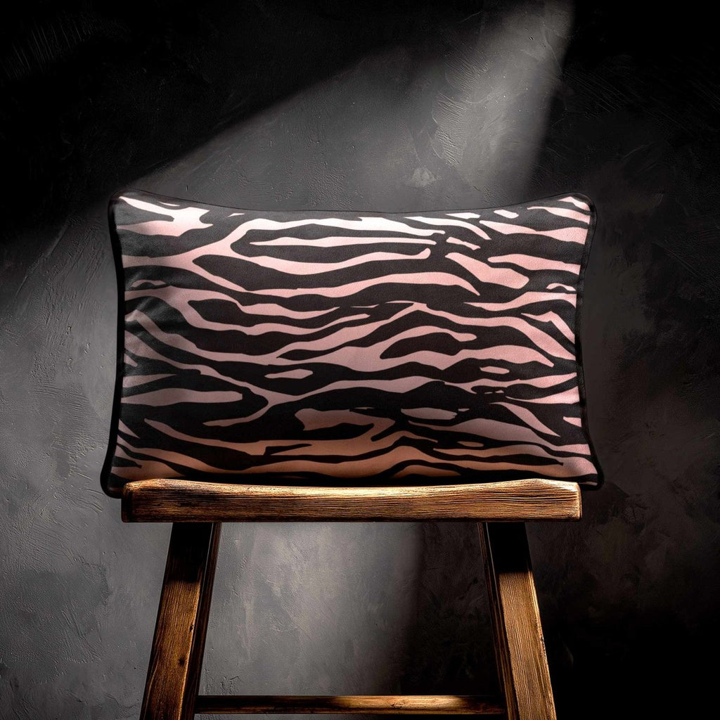 Zebra Print | Sustainable Velvet Rectangle Cushion - Rosewater 50 x 30 cm Piped by Izabela Peters