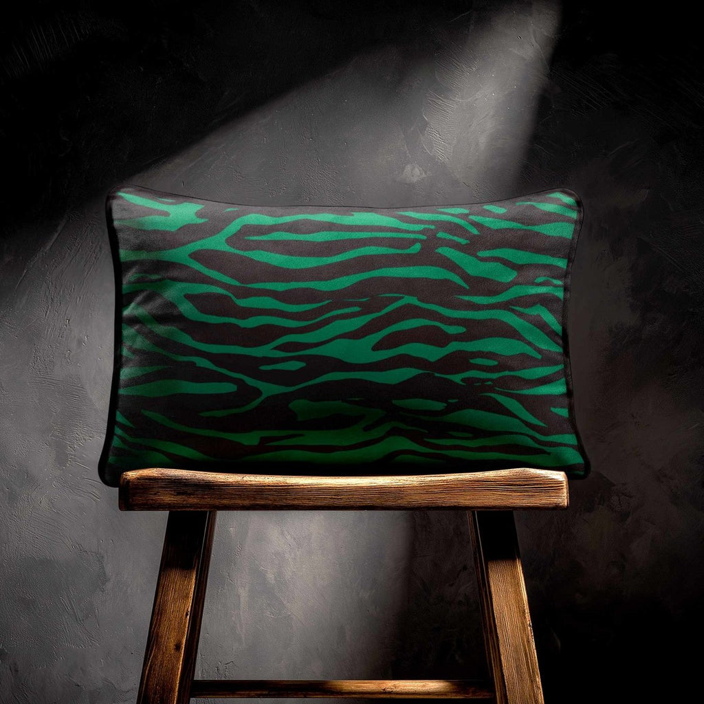 Zebra Print | Sustainable Velvet Rectangle Cushion - Emerald Green 50 x 30 cm Piped by Izabela Peters