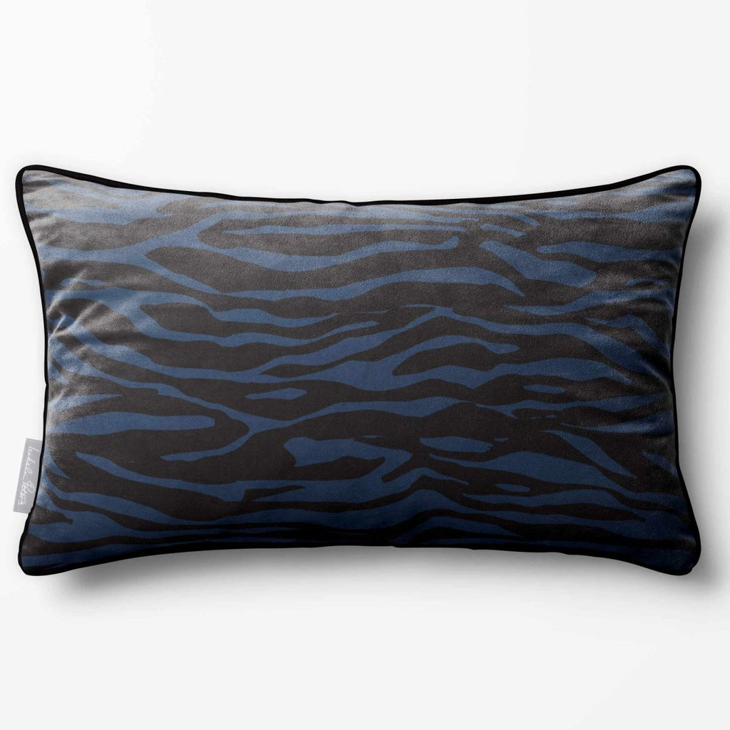 Zebra Print | Sustainable Velvet Rectangle Cushion - Petrol Blue 50 x 30 cm Piped by Izabela Peters