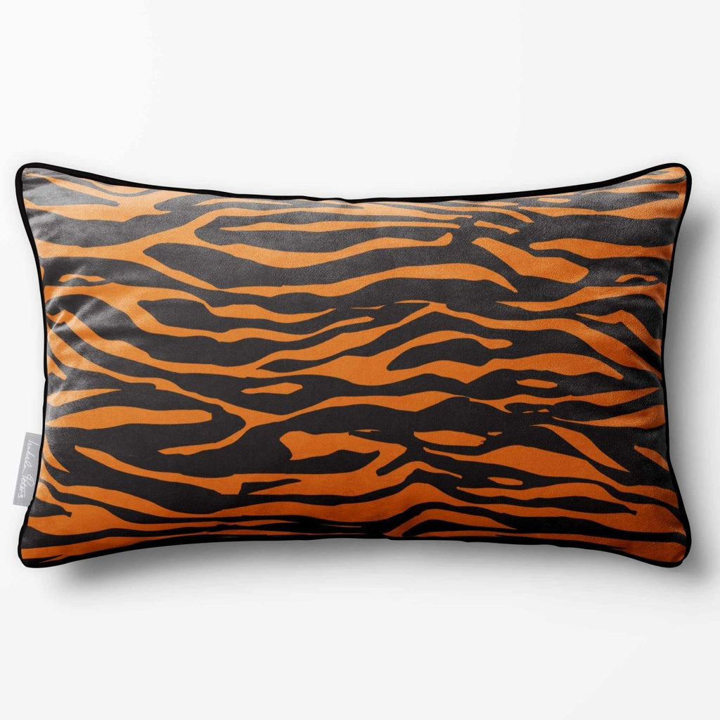 Zebra Print | Sustainable Velvet Rectangle Cushion - Orange 50 x 30 cm Piped by Izabela Peters