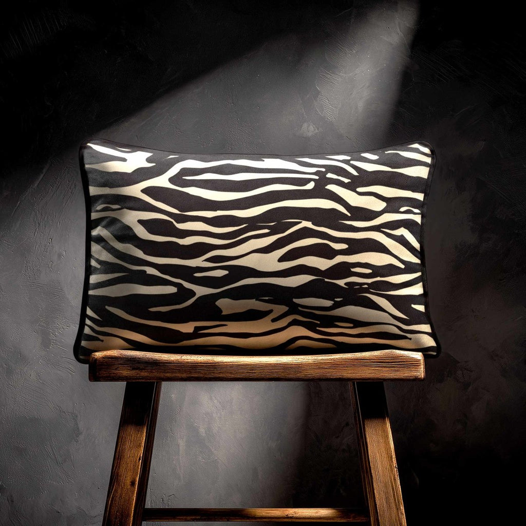 Zebra Print | Sustainable Velvet Rectangle Cushion - Cream 50 x 30 cm Piped by Izabela Peters
