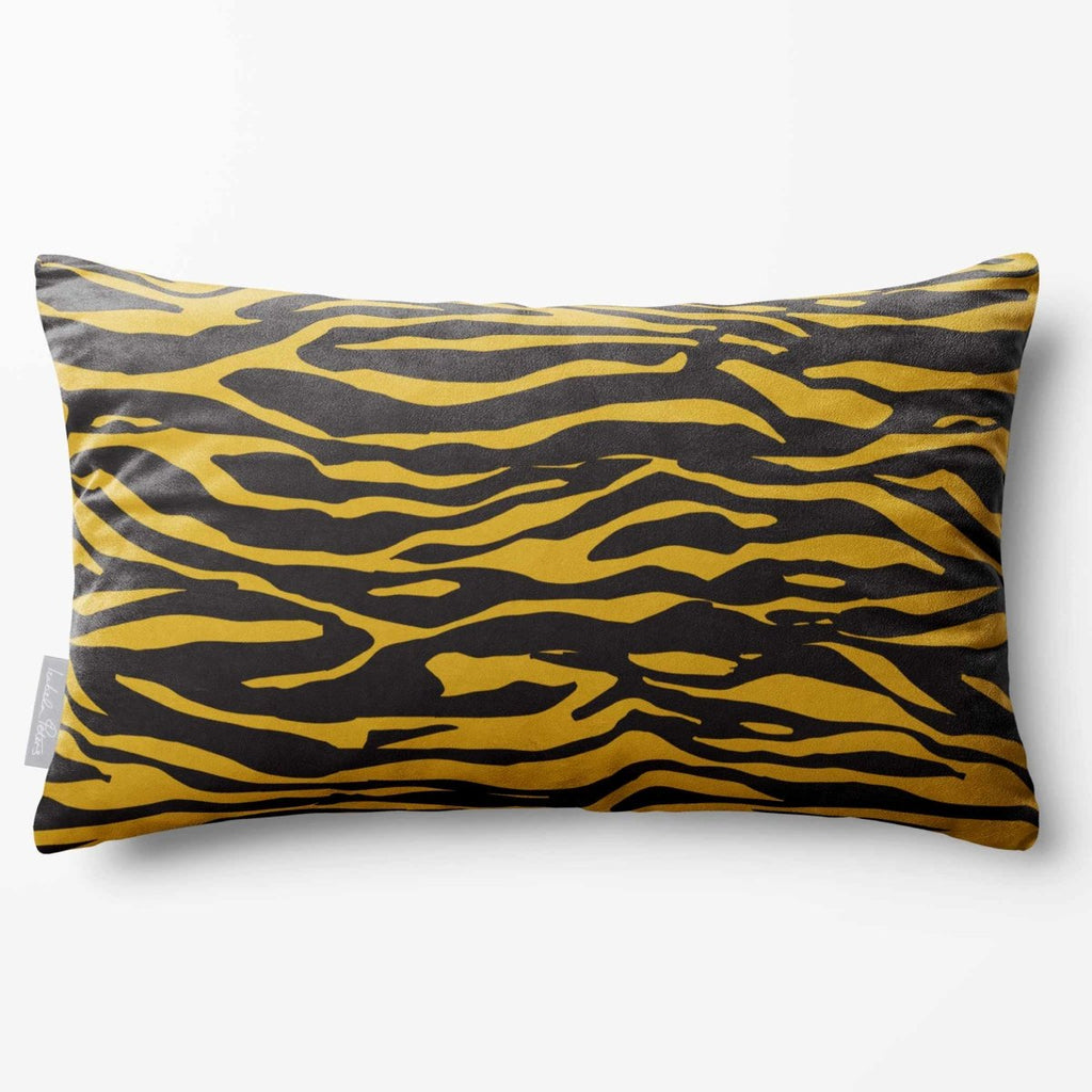 Zebra Print | Sustainable Velvet Rectangle Cushion - Mustard Ochre 50 x 30 cm Standard by Izabela Peters
