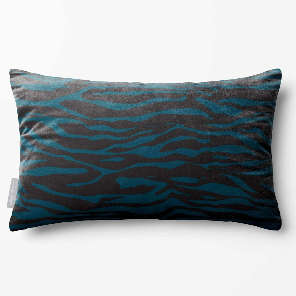 Zebra Print | Sustainable Velvet Rectangle Cushion - Teal 50 x 30 cm Standard by Izabela Peters