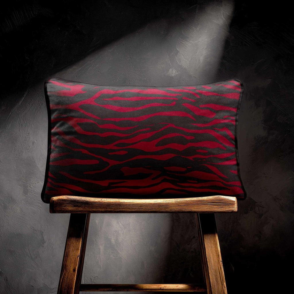 Zebra Print | Sustainable Velvet Rectangle Cushion - Raspberry Red 50 x 30 cm Piped by Izabela Peters
