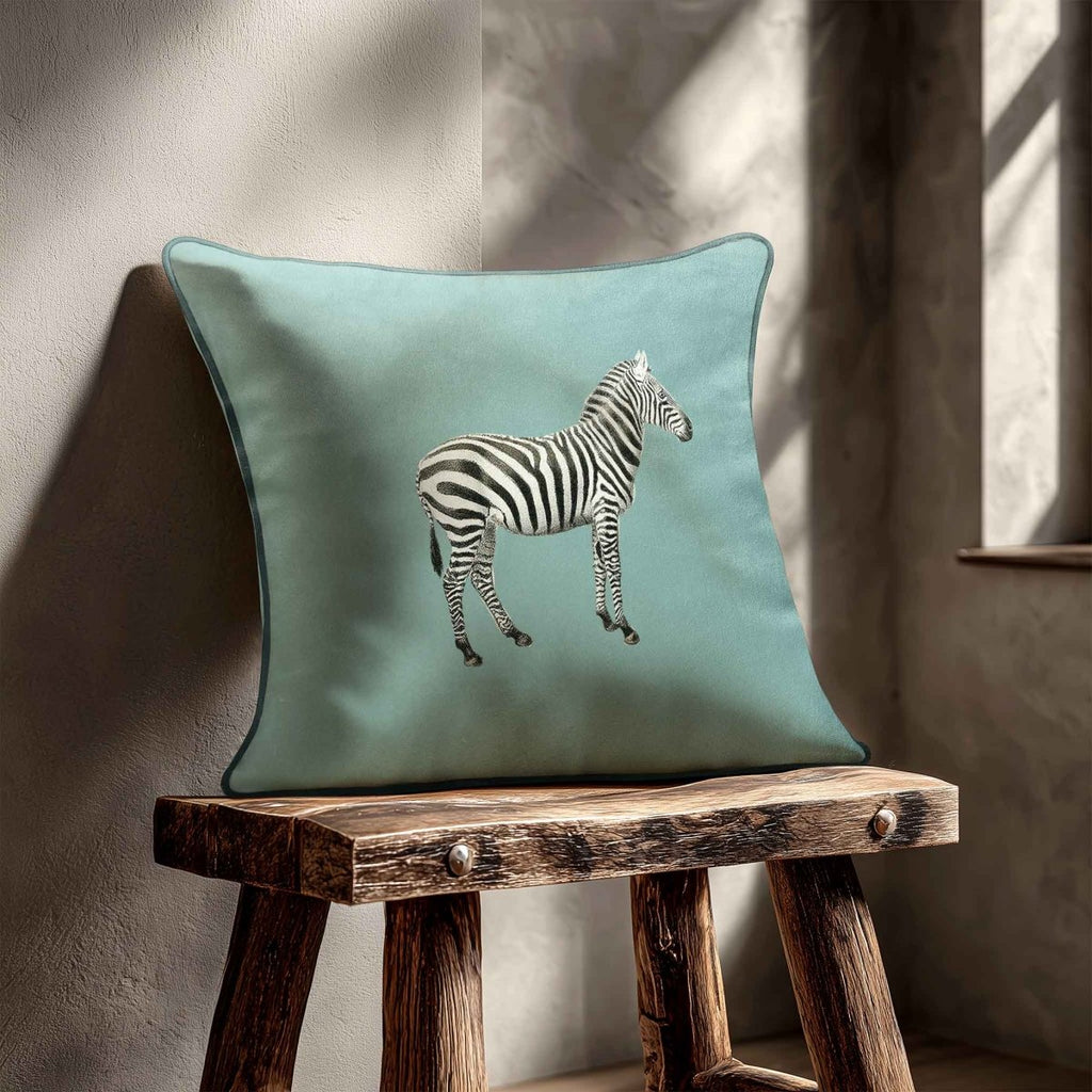 Zebra | Sustainable Velvet Cushion - Blue Surf 40 x 40 cm Standard by Izabela Peters