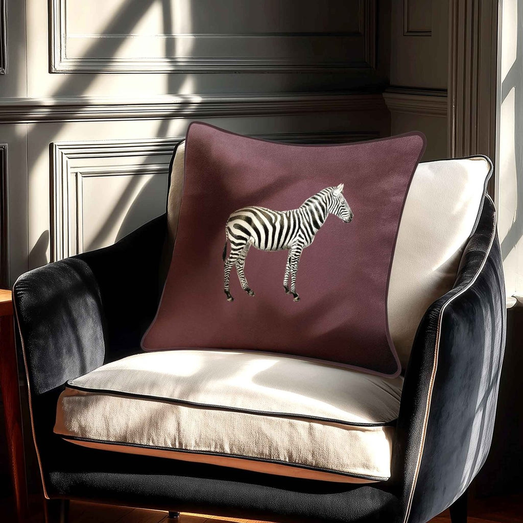 Zebra | Sustainable Velvet Cushion - Italian Grape 40 x 40 cm Piped by Izabela Peters