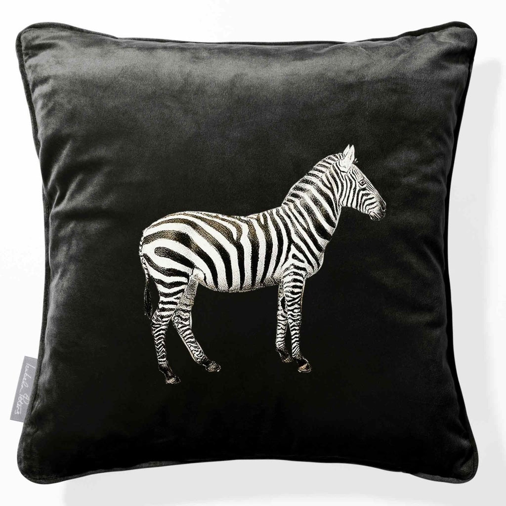 Zebra | Sustainable Velvet Cushion - Charcoal 40 x 40 cm Piped by Izabela Peters