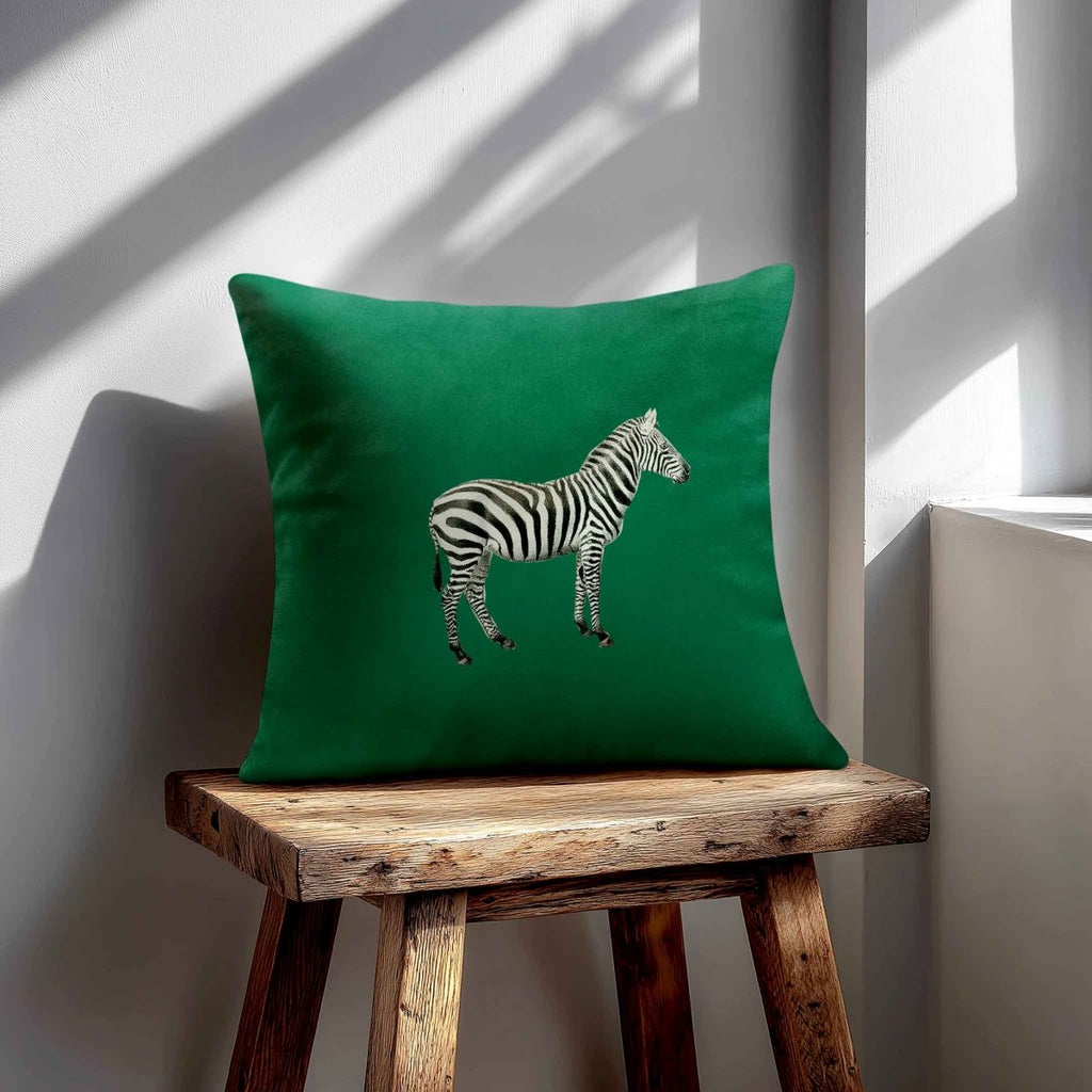 Zebra | Sustainable Velvet Cushion - Emerald Green 40 x 40 cm Standard by Izabela Peters