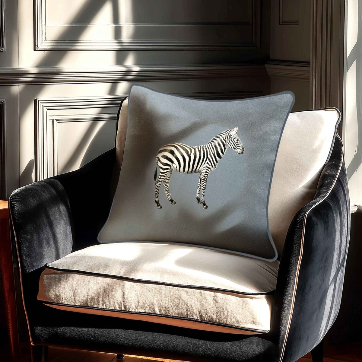 Zebra | Sustainable Velvet Cushion - French Grey 40 x 40 cm Standard by Izabela Peters