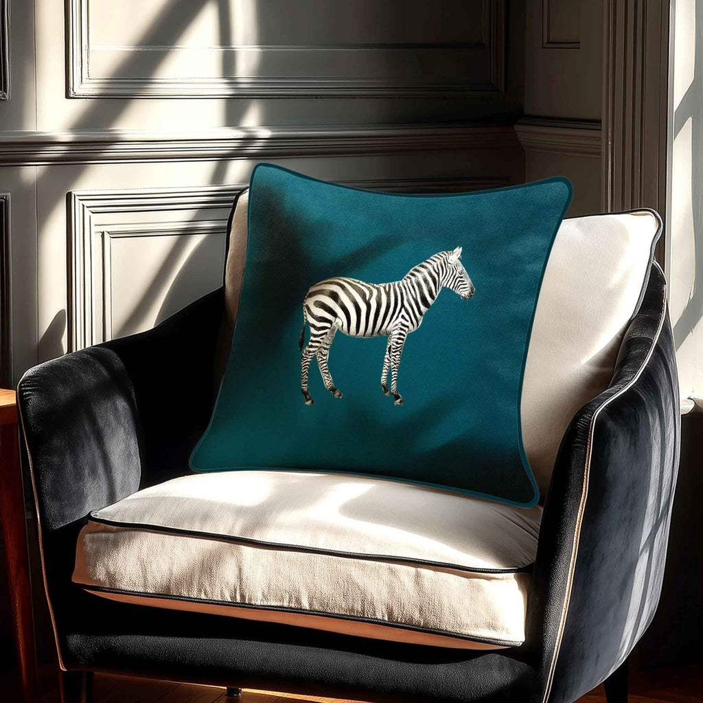 Zebra | Sustainable Velvet Cushion - Teal 40 x 40 cm Standard by Izabela Peters