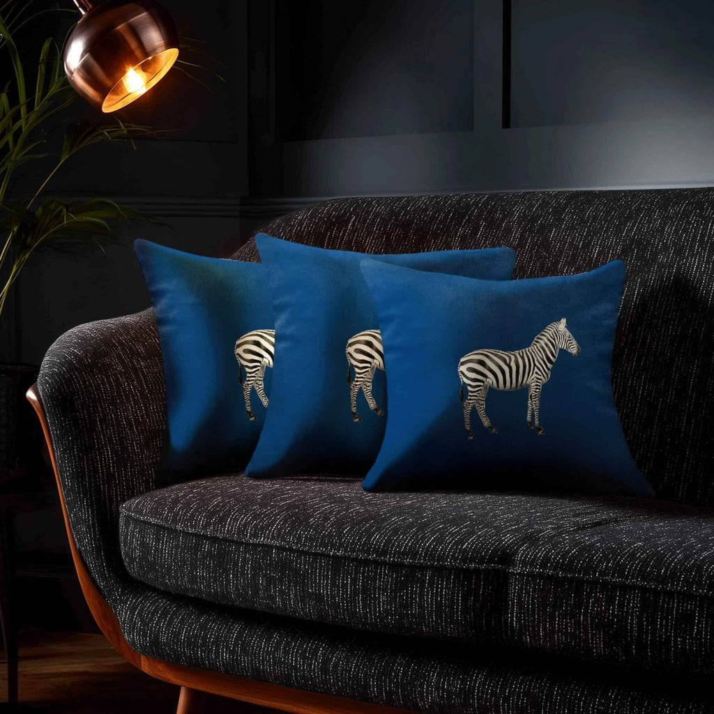 Zebra | Sustainable Velvet Cushion - Estate Blue 40 x 40 cm Standard by Izabela Peters
