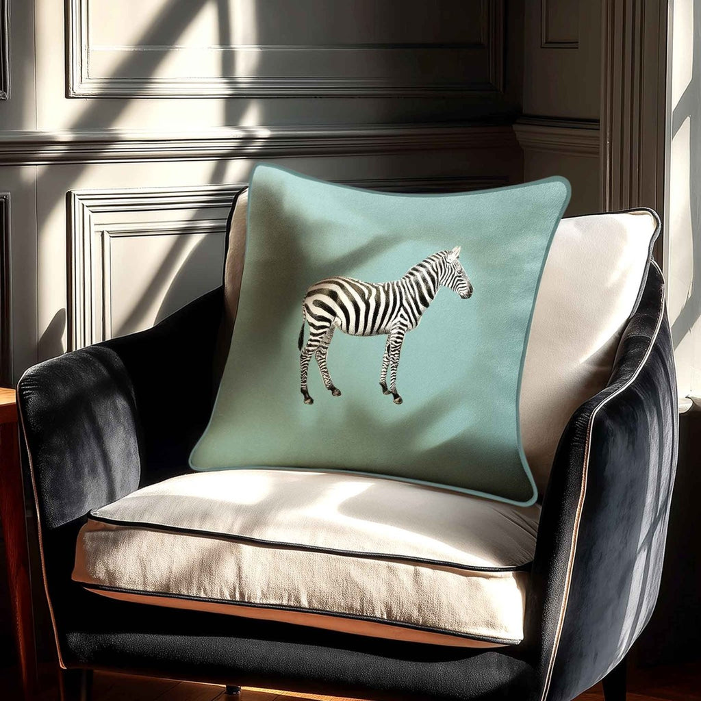 Zebra | Sustainable Velvet Cushion - Blue Surf 40 x 40 cm Standard by Izabela Peters