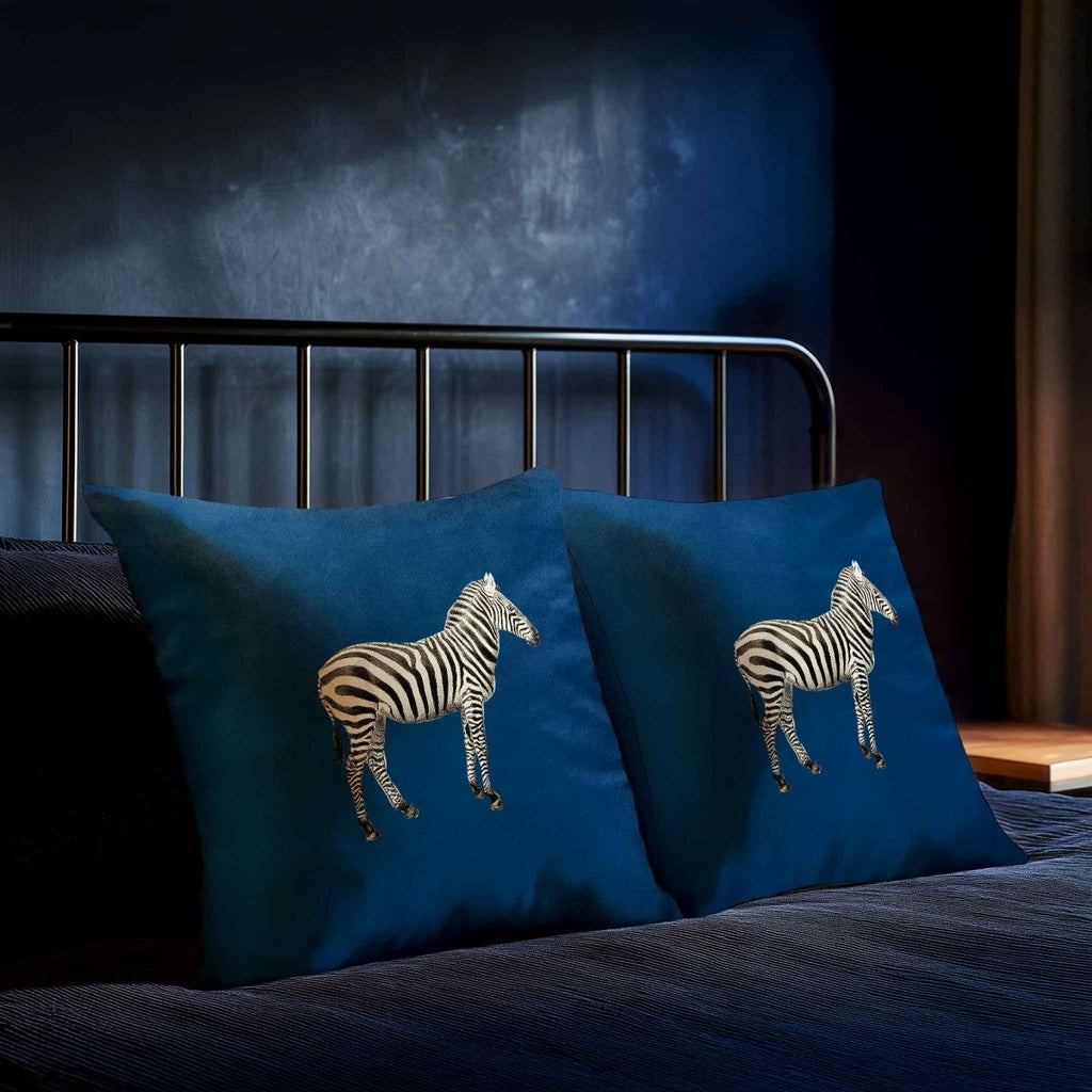 Zebra | Sustainable Velvet Cushion - Estate Blue 40 x 40 cm Standard by Izabela Peters