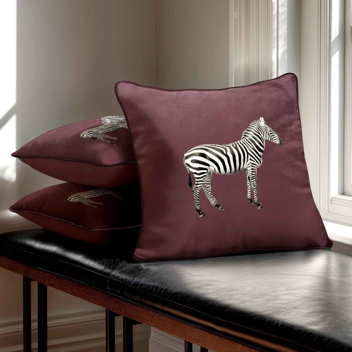 Zebra | Sustainable Velvet Cushion - Italian Grape 40 x 40 cm Standard by Izabela Peters