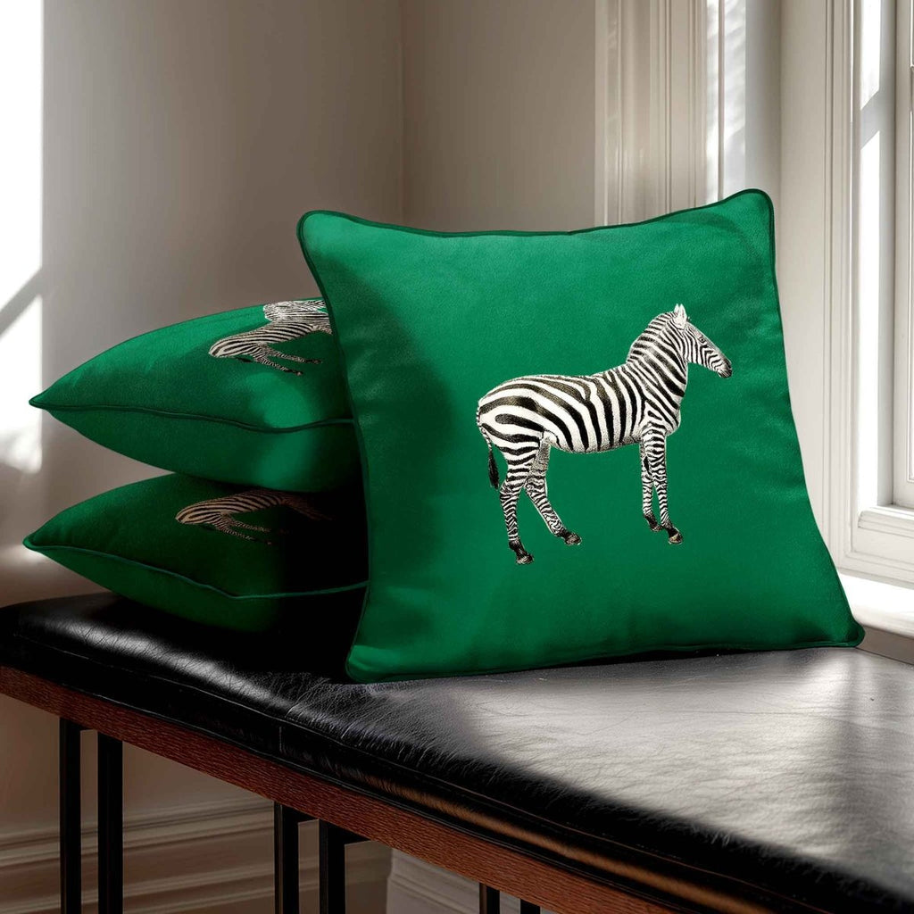 Zebra | Sustainable Velvet Cushion - Emerald Green 40 x 40 cm Standard by Izabela Peters