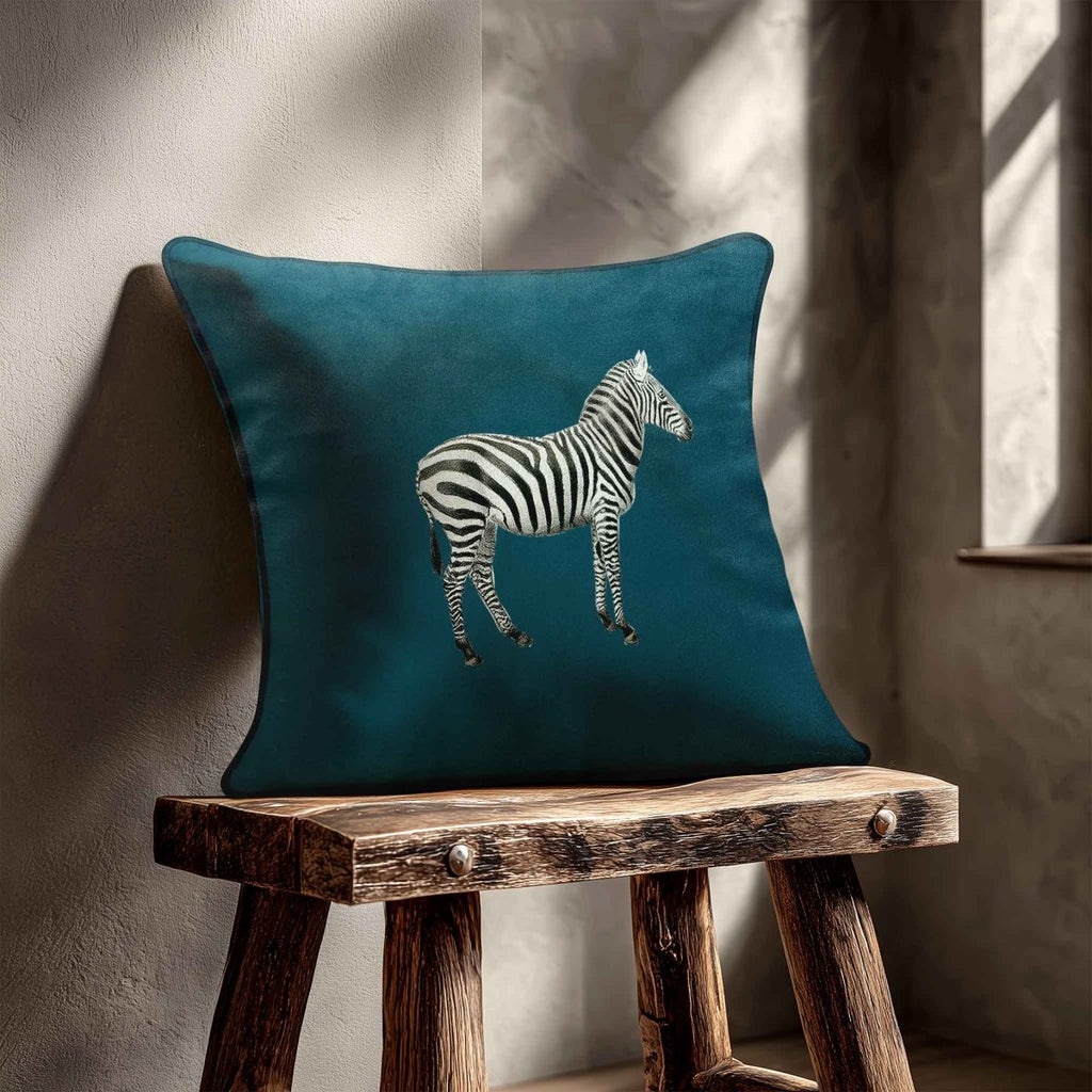 Zebra | Sustainable Velvet Cushion - Teal 40 x 40 cm Standard by Izabela Peters