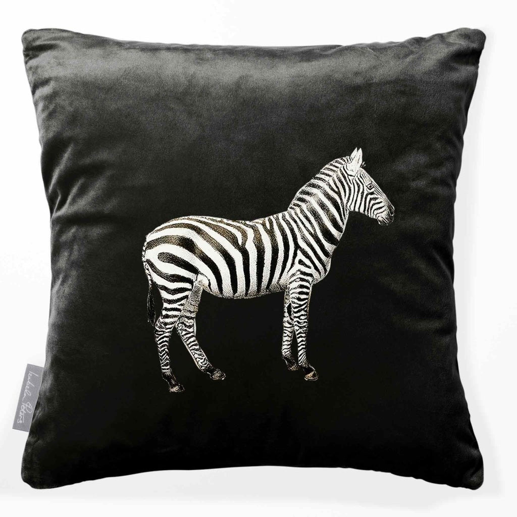Zebra | Sustainable Velvet Cushion - Charcoal 40 x 40 cm Smooth by Izabela Peters