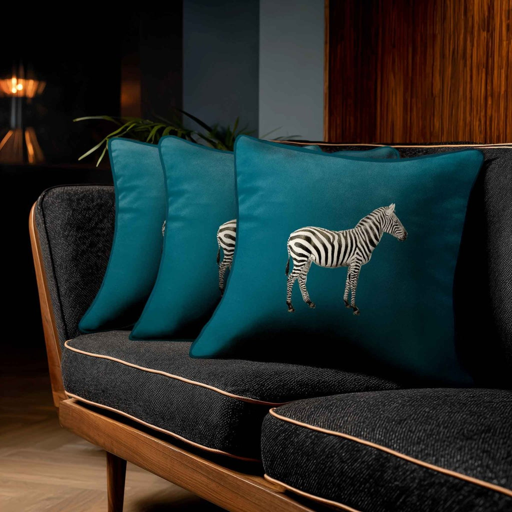 Zebra | Sustainable Velvet Cushion - Teal 40 x 40 cm Standard by Izabela Peters
