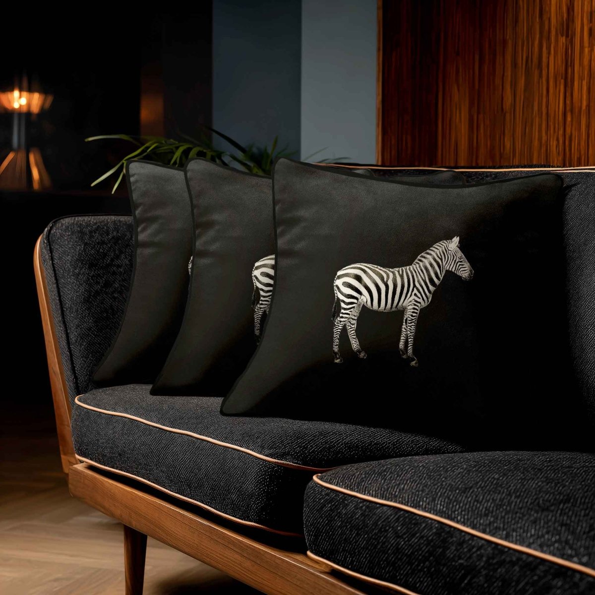 Zebra | Sustainable Velvet Cushion - Charcoal 40 x 40 cm Standard by Izabela Peters