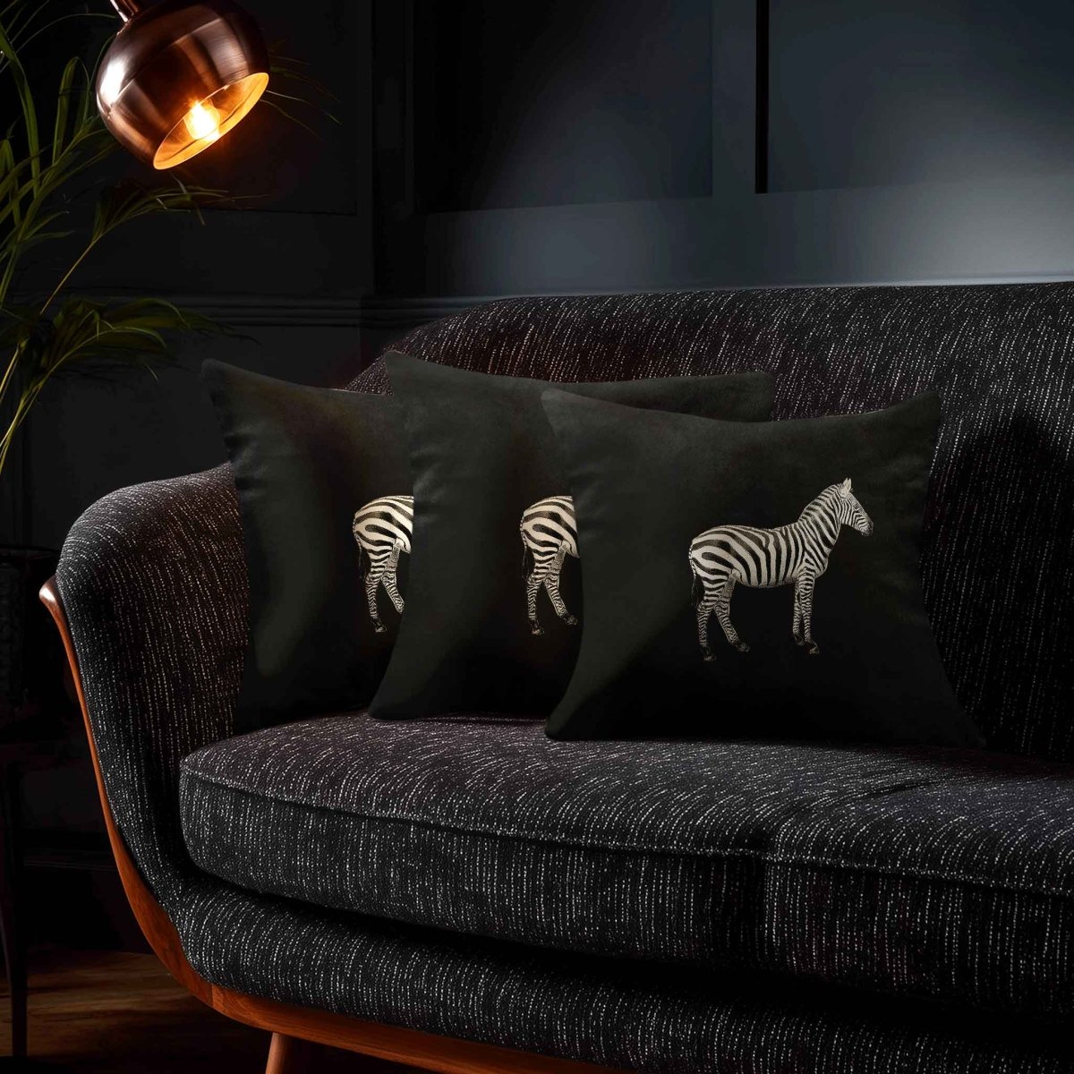 Zebra | Sustainable Velvet Cushion - Charcoal 40 x 40 cm Standard by Izabela Peters