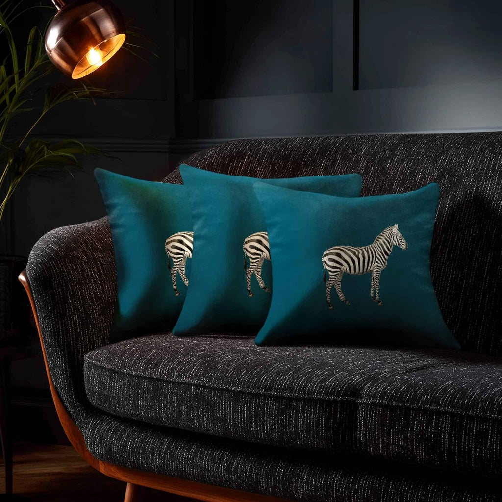 Zebra | Sustainable Velvet Cushion - Teal 40 x 40 cm Standard by Izabela Peters