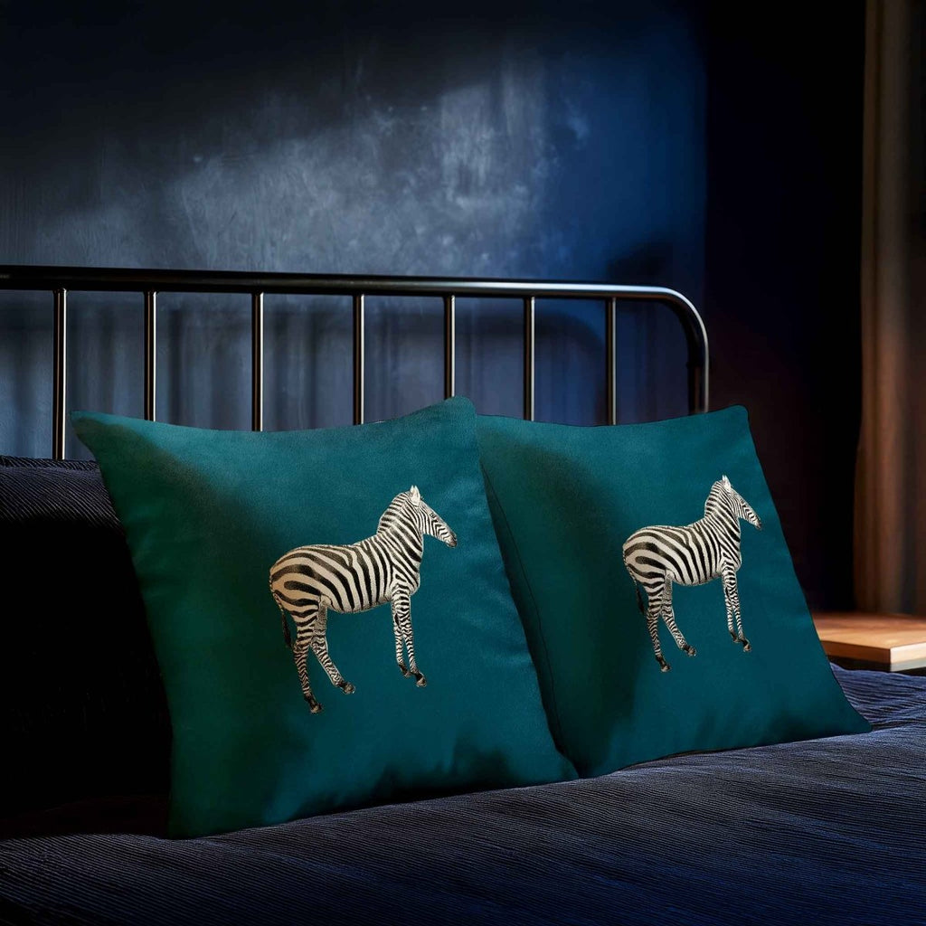 Zebra | Sustainable Velvet Cushion - Teal 40 x 40 cm Standard by Izabela Peters