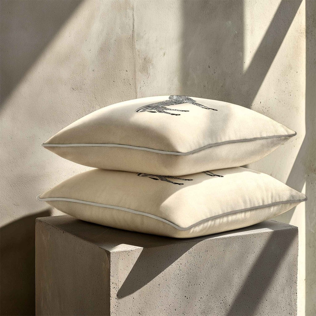 Zebra | Sustainable Velvet Cushion - Ivory Cream 40 x 40 cm Standard by Izabela Peters