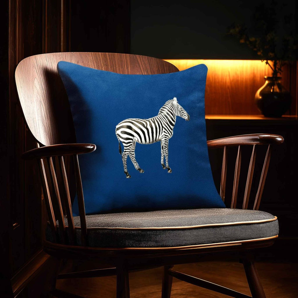 Zebra | Sustainable Velvet Cushion - Estate Blue 40 x 40 cm Standard by Izabela Peters