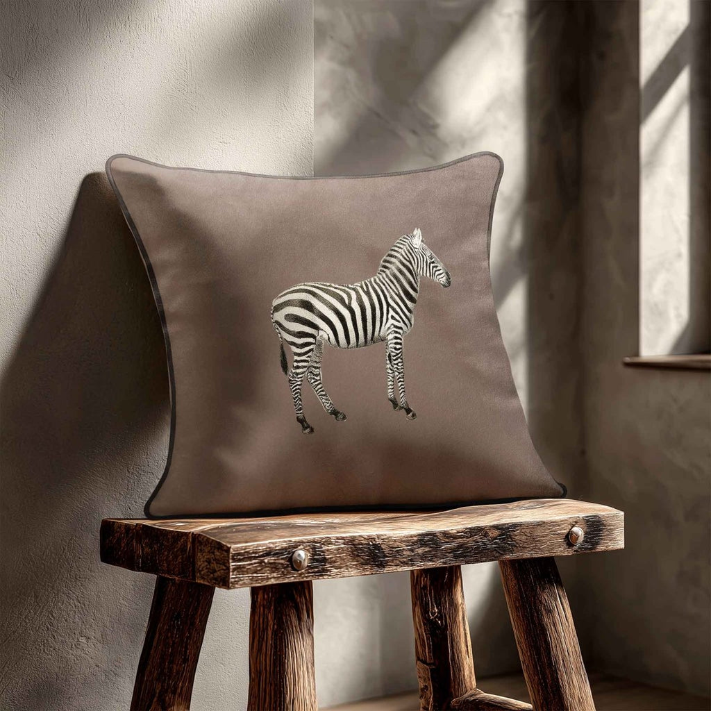 Zebra | Sustainable Velvet Cushion - Dovedale Stone 40 x 40 cm Standard by Izabela Peters