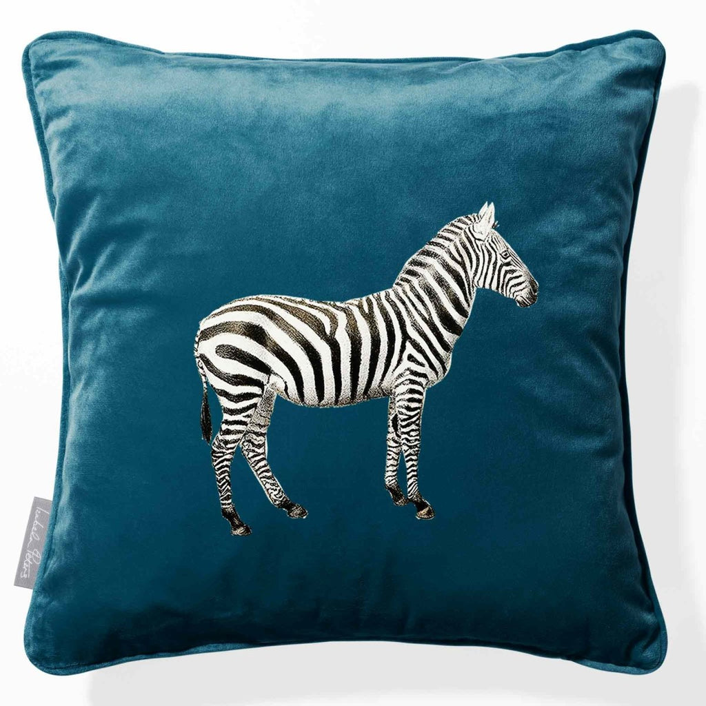 Zebra | Sustainable Velvet Cushion - Teal 40 x 40 cm Piped by Izabela Peters