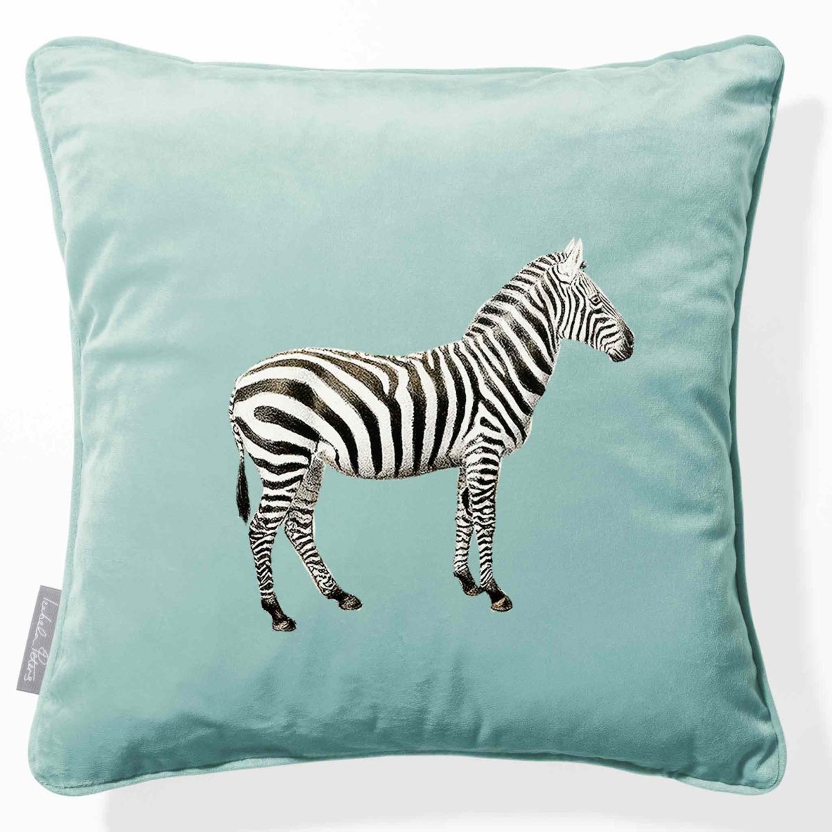 Zebra | Sustainable Velvet Cushion - Blue Surf 40 x 40 cm Piped by Izabela Peters