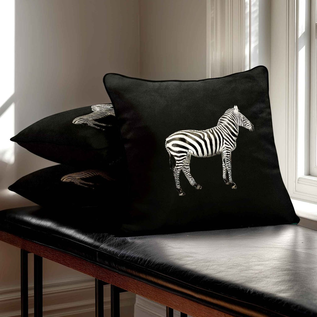 Zebra | Sustainable Velvet Cushion - Charcoal 40 x 40 cm Standard by Izabela Peters