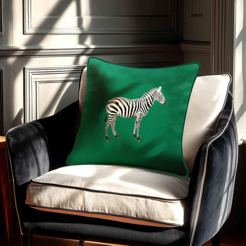 Zebra | Sustainable Velvet Cushion - Emerald Green 40 x 40 cm Standard by Izabela Peters