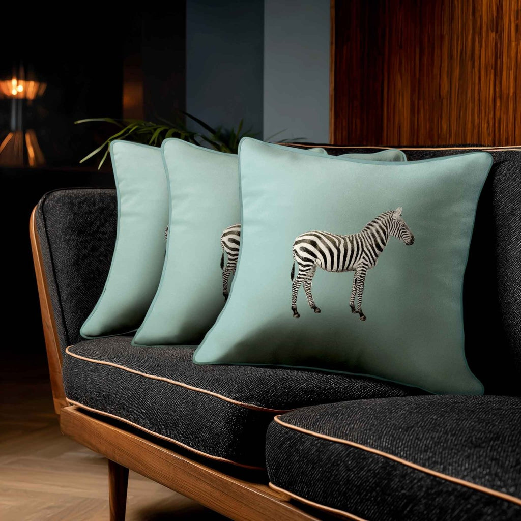 Zebra | Sustainable Velvet Cushion - Blue Surf 40 x 40 cm Standard by Izabela Peters