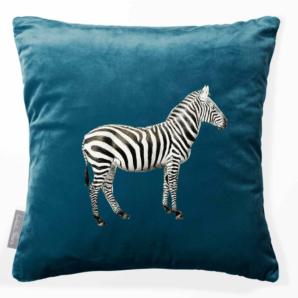 Zebra | Sustainable Velvet Cushion - Teal 40 x 40 cm Smooth by Izabela Peters