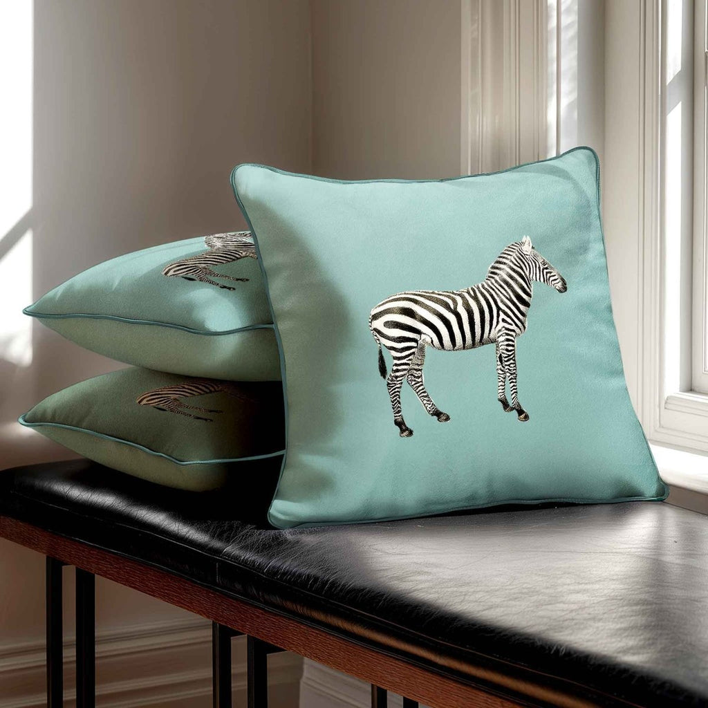 Zebra | Sustainable Velvet Cushion - Blue Surf 40 x 40 cm Standard by Izabela Peters
