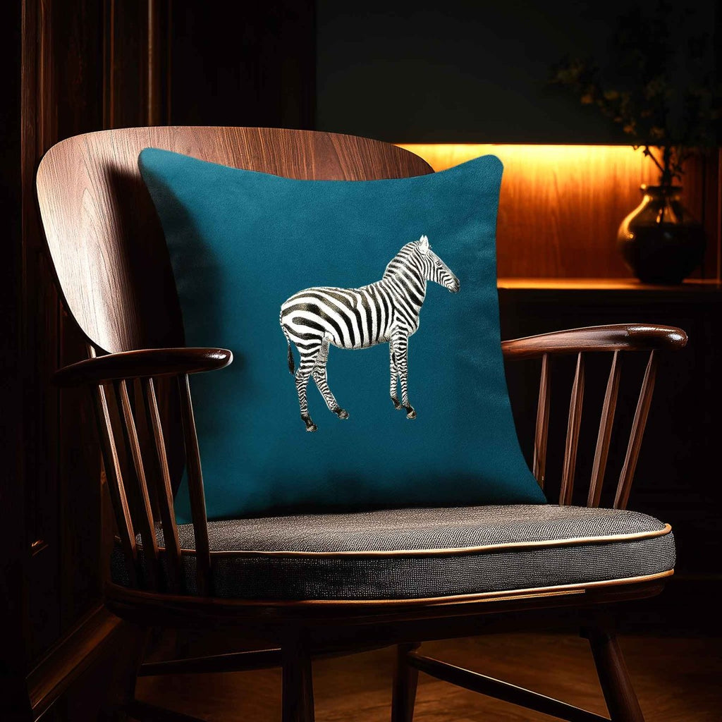 Zebra | Sustainable Velvet Cushion - Teal 40 x 40 cm Standard by Izabela Peters