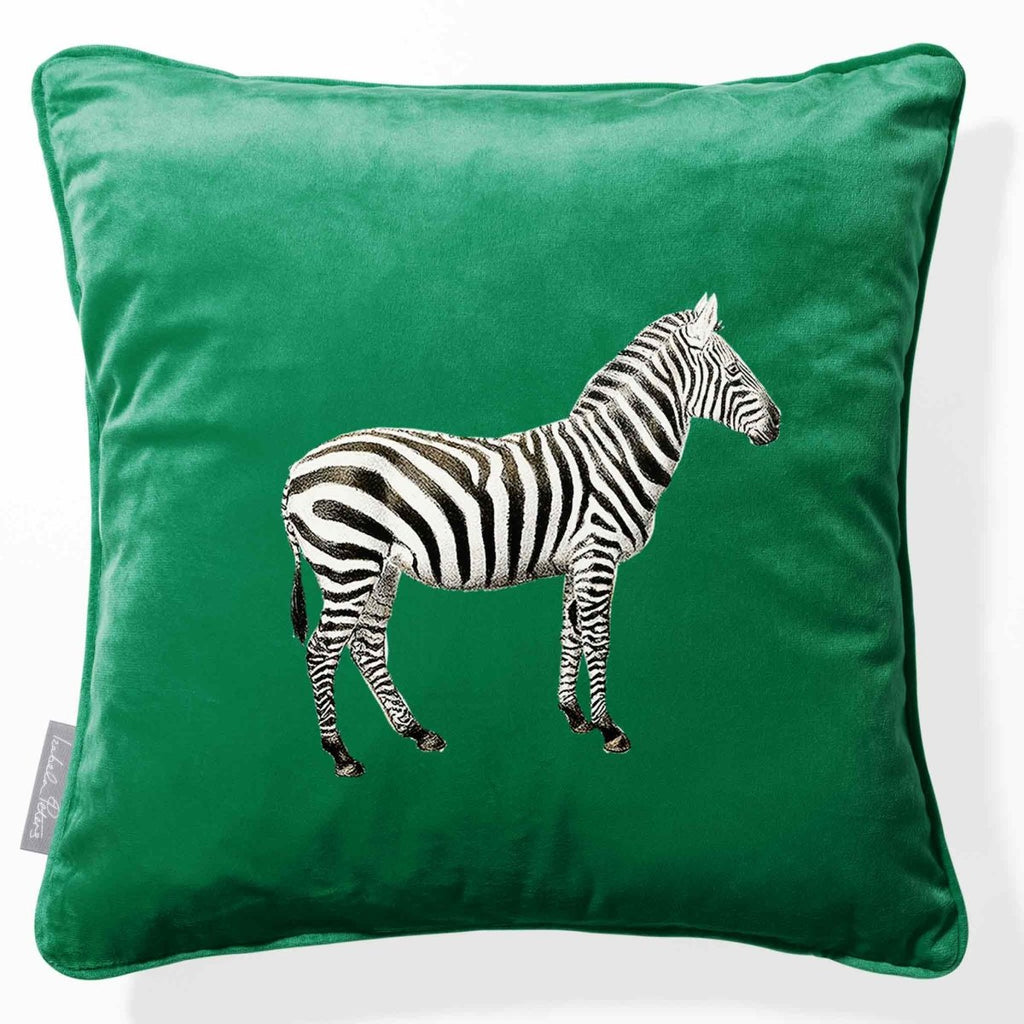 Zebra | Sustainable Velvet Cushion - Emerald Green 40 x 40 cm Piped by Izabela Peters