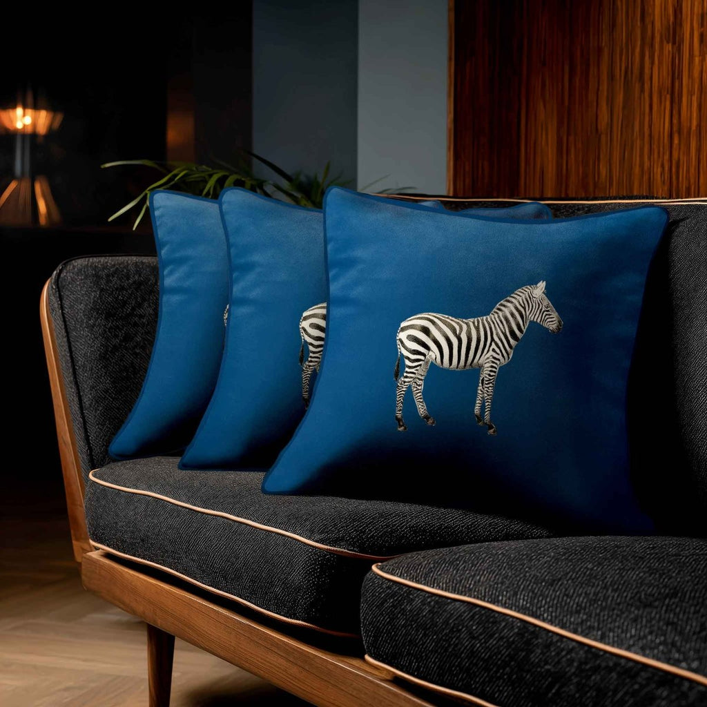Zebra | Sustainable Velvet Cushion - Estate Blue 40 x 40 cm Standard by Izabela Peters