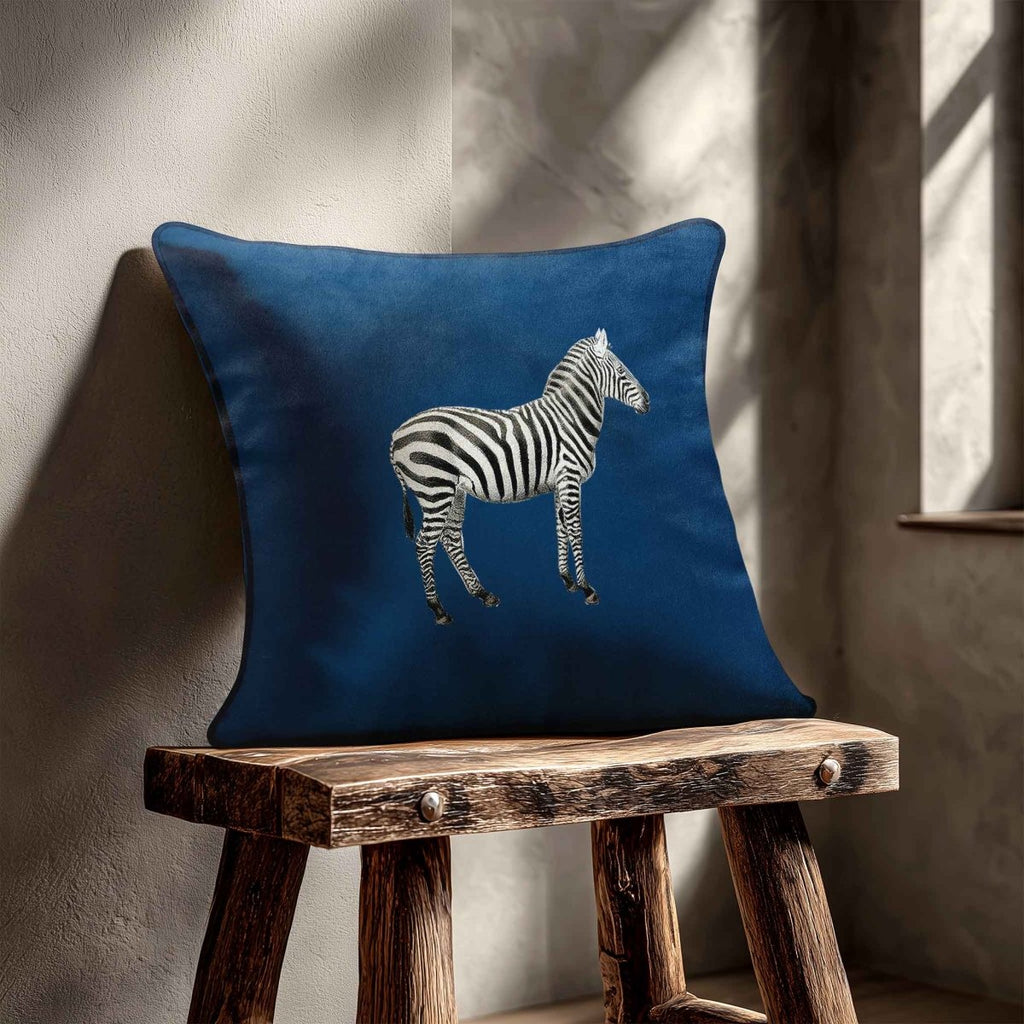 Zebra | Sustainable Velvet Cushion - Estate Blue 40 x 40 cm Standard by Izabela Peters