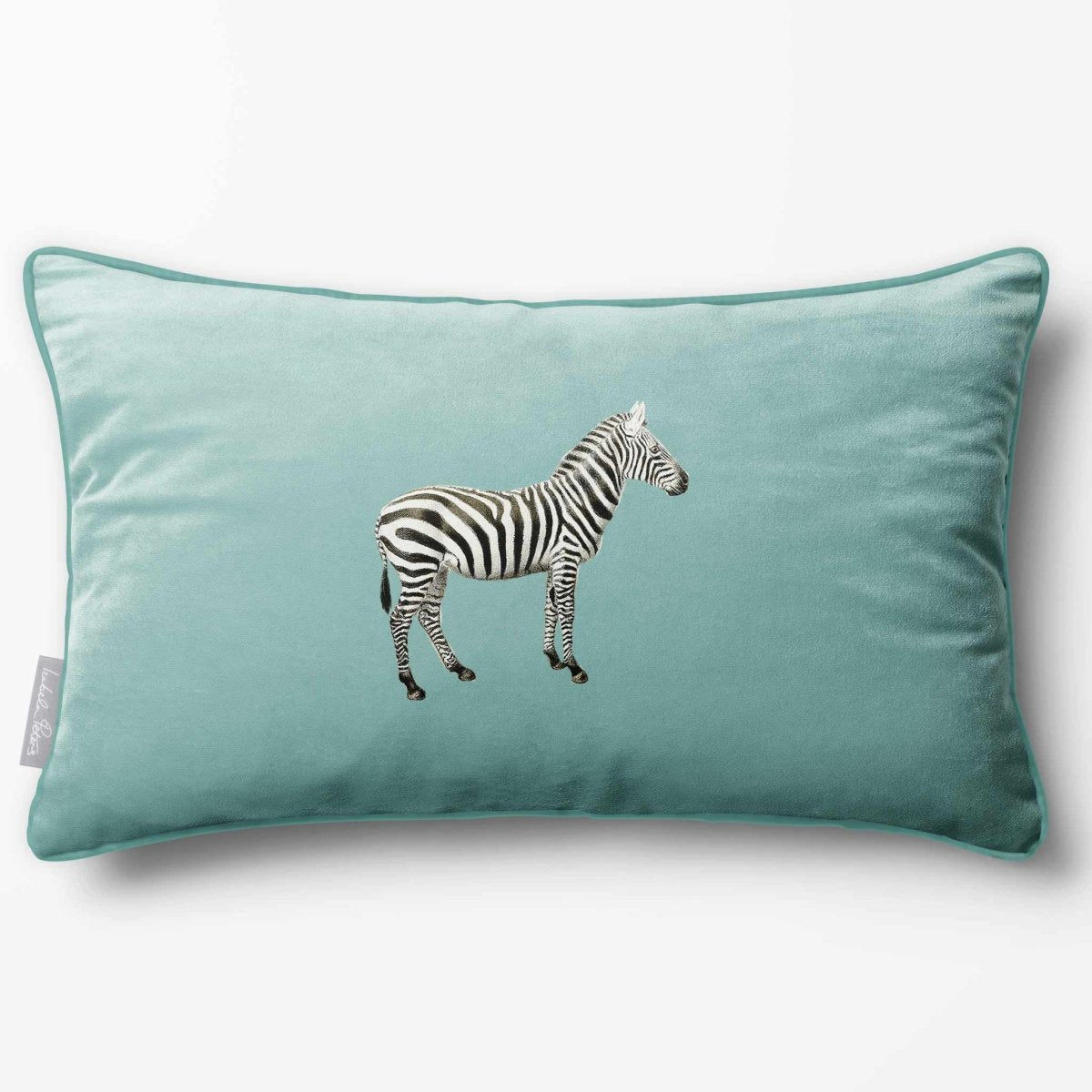Zebra | Sustainable Velvet Rectangle Cushion - Blue Surf 50 x 30 cm Piped by Izabela Peters