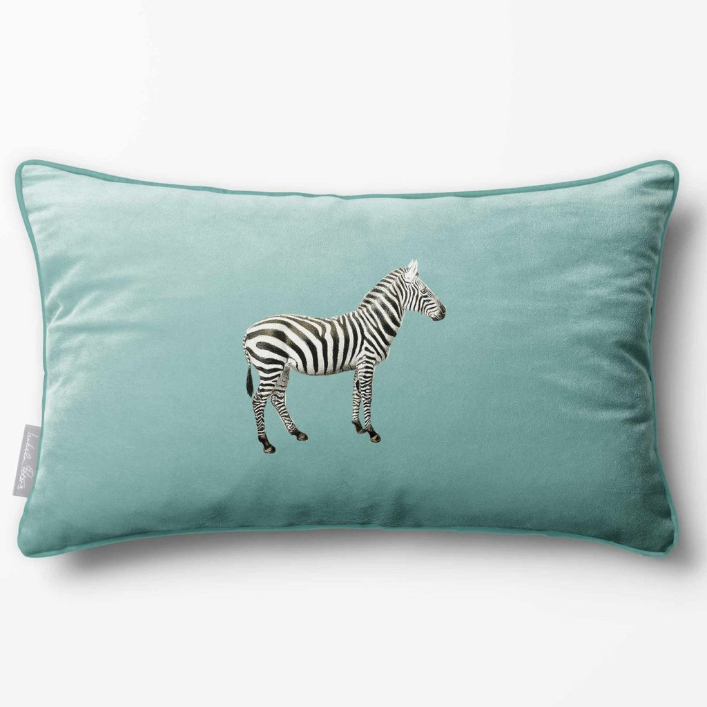 Zebra | Sustainable Velvet Rectangle Cushion - Blue Surf 50 x 30 cm Piped by Izabela Peters