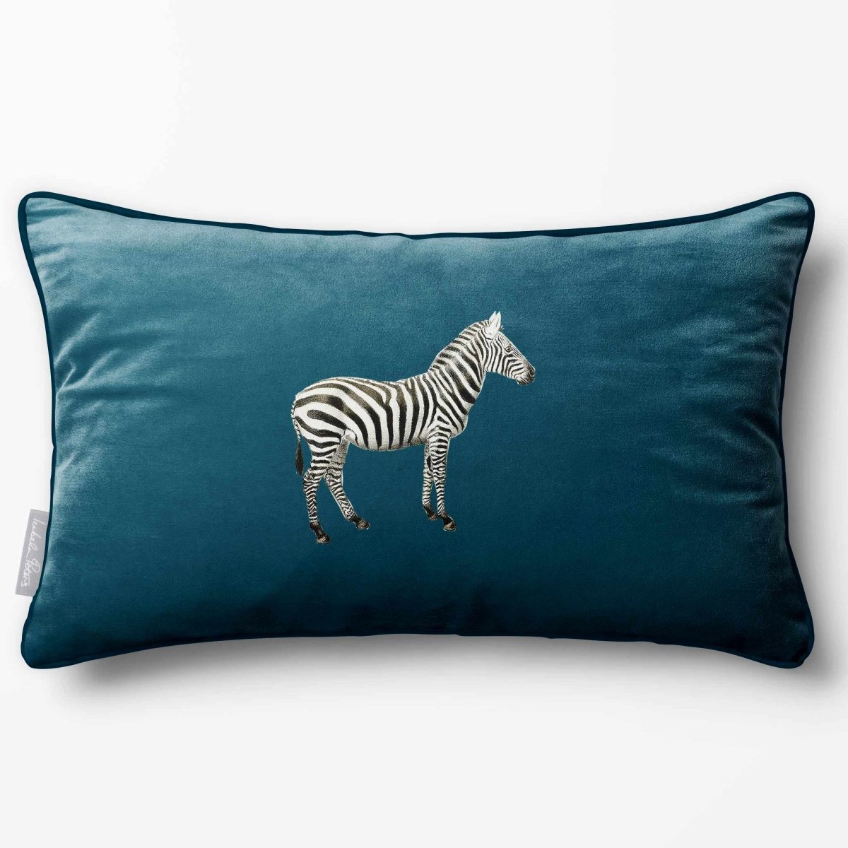 Zebra | Sustainable Velvet Rectangle Cushion - Teal 50 x 30 cm Piped by Izabela Peters