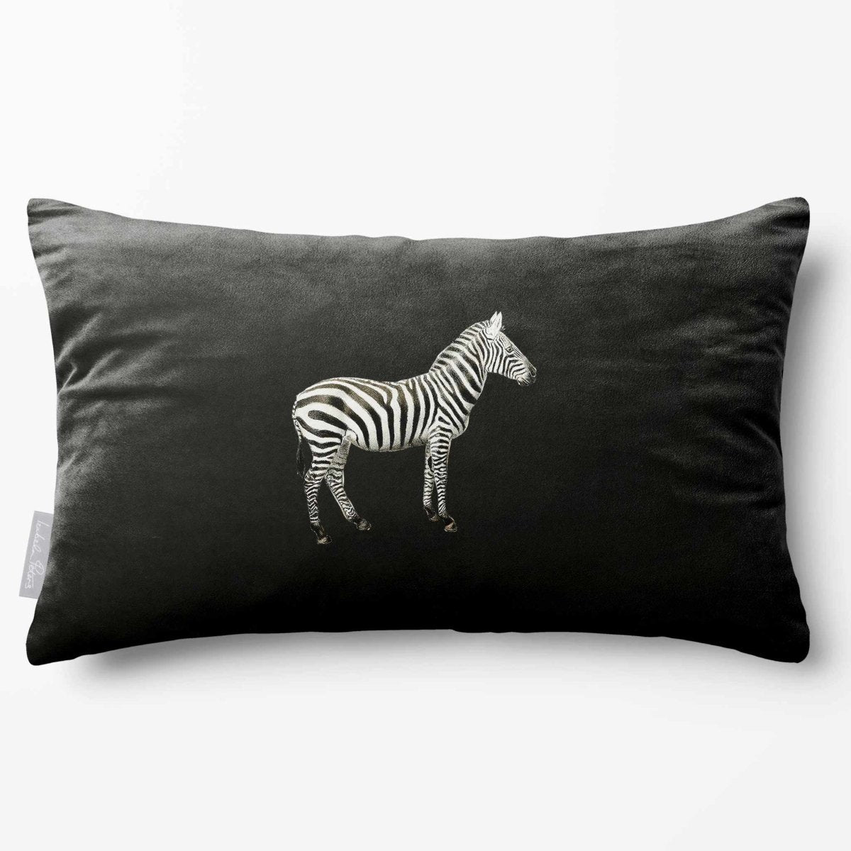 Zebra | Sustainable Velvet Rectangle Cushion - Charcoal 50 x 30 cm Standard by Izabela Peters