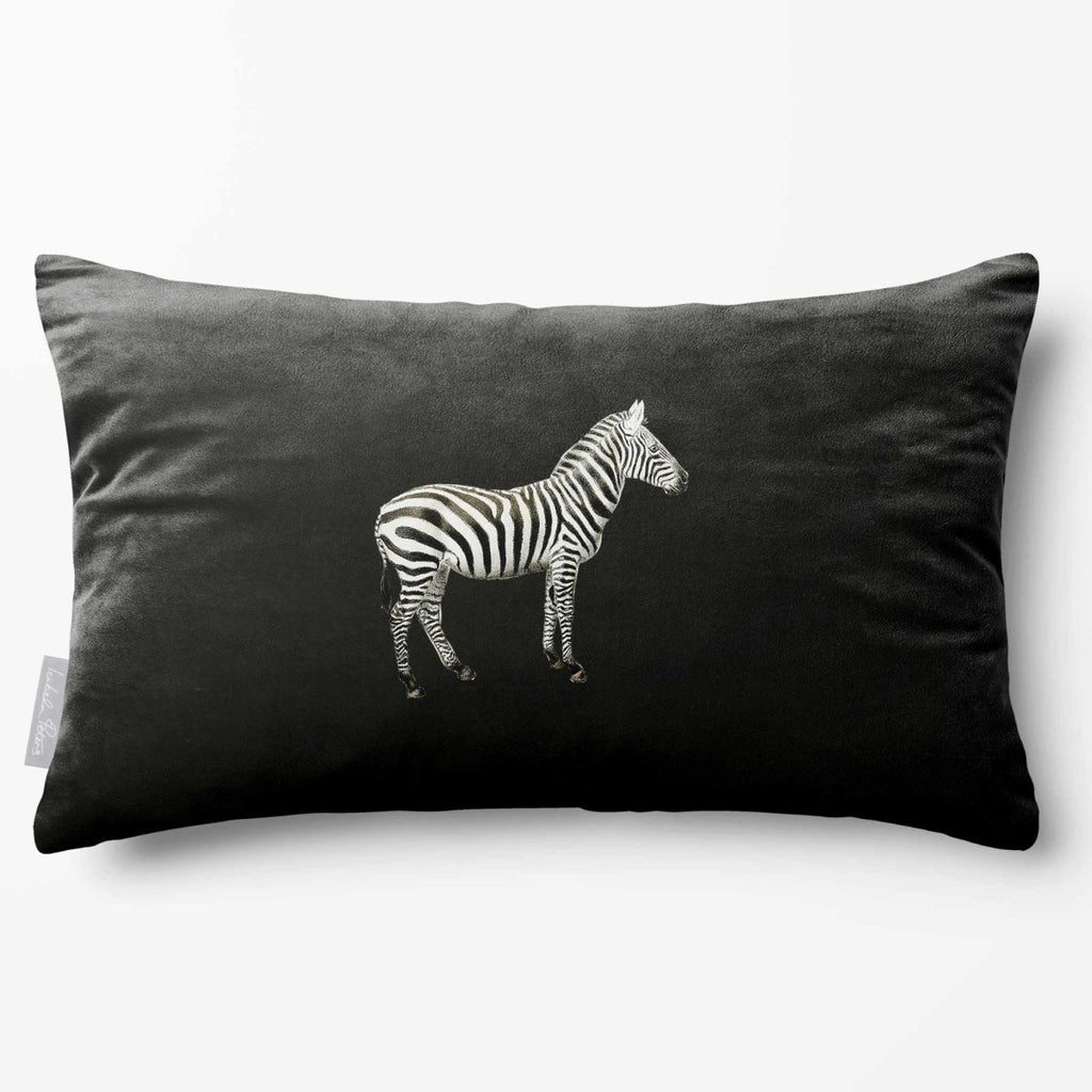 Zebra | Sustainable Velvet Rectangle Cushion - Charcoal 50 x 30 cm Standard by Izabela Peters