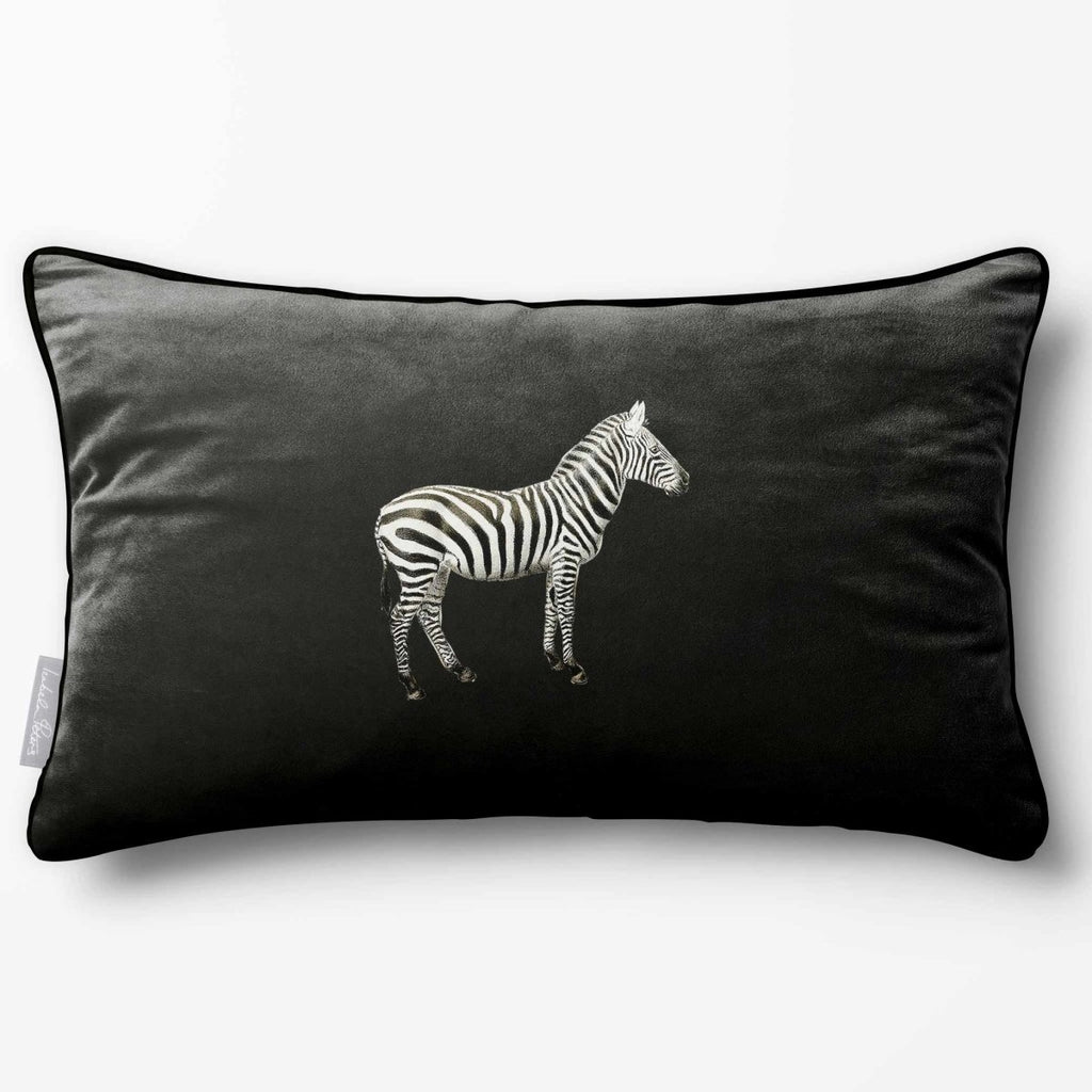 Zebra | Sustainable Velvet Rectangle Cushion - Charcoal 50 x 30 cm Piped by Izabela Peters