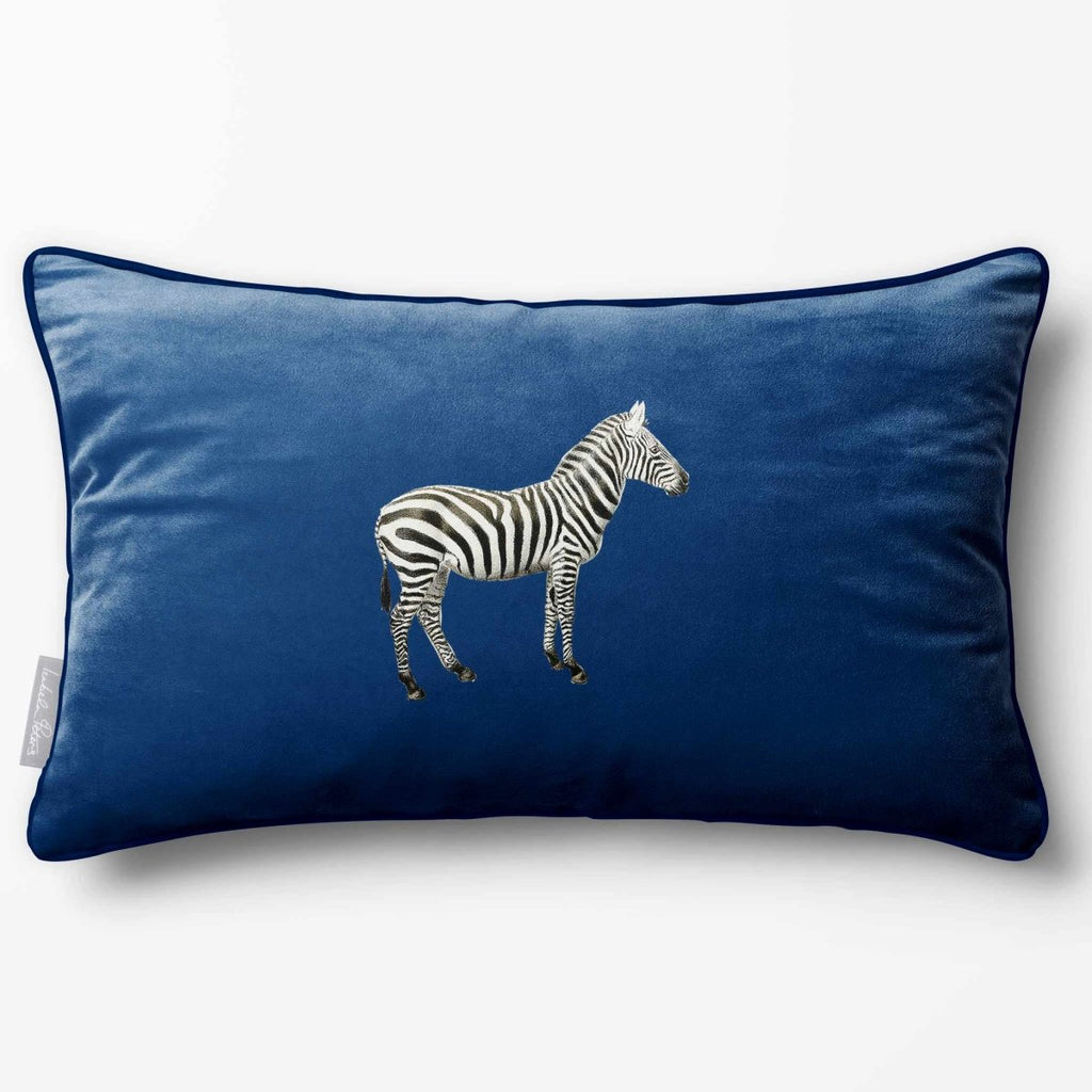Zebra | Sustainable Velvet Rectangle Cushion - Estate Blue 50 x 30 cm Piped by Izabela Peters
