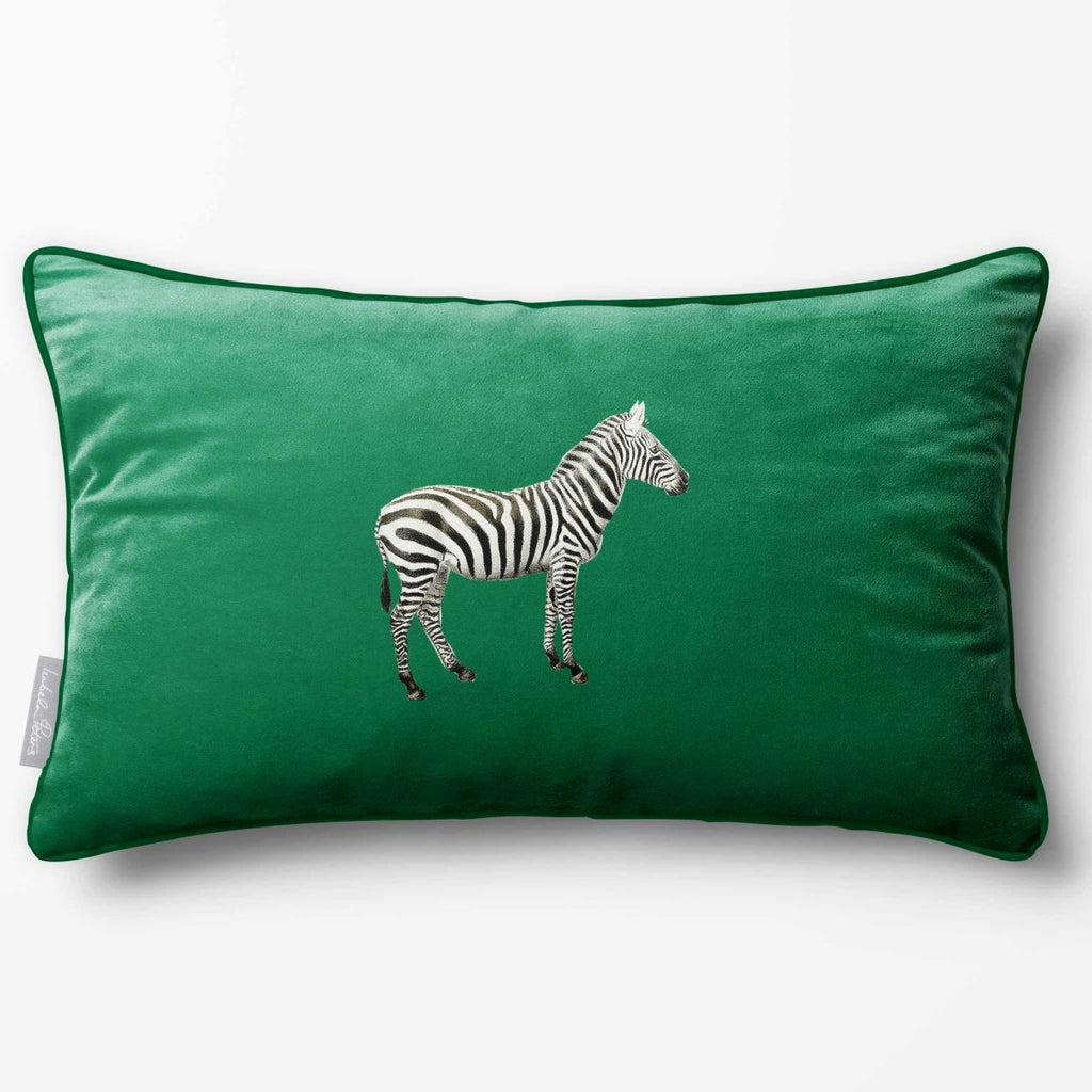 Zebra | Sustainable Velvet Rectangle Cushion - Emerald Green 50 x 30 cm Piped by Izabela Peters
