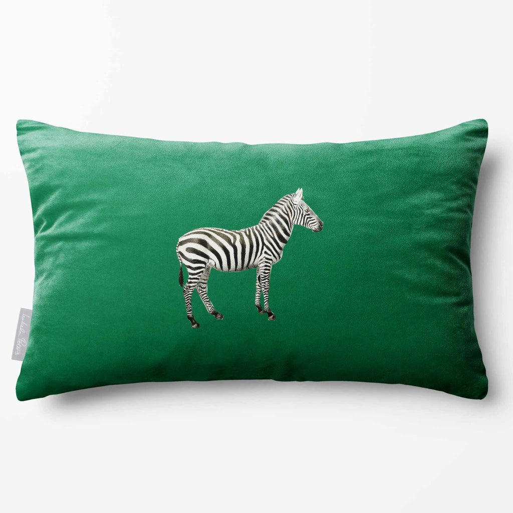 Zebra | Sustainable Velvet Rectangle Cushion - Emerald Green 50 x 30 cm Standard by Izabela Peters